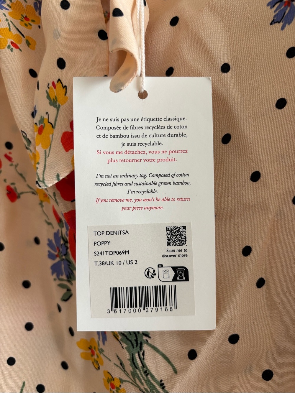 Sézane Floral & Polka Dot Peach Blouse and skirt set. NWT - Picture 6 of 7